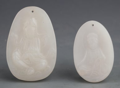GROUP OF TWO GUAN YIN PATTERN JADE PENDANT