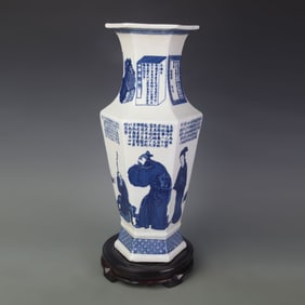 BLUE-AND-WHITE FIGURES PATTERN SIX-SIDED PORCELAIN VASE