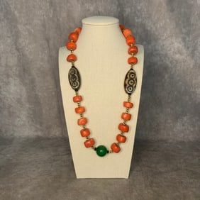 A FINE RED CORAL WITH TURQUOISE MADE NECKLACE