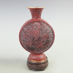 RARE CHINESE RED LACQUER CARVED VASE