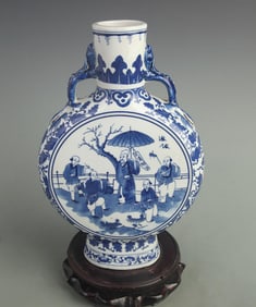 BLUE AND WHITE FIGURE PATTERN PORCELAIN MOON STYLE VASE
