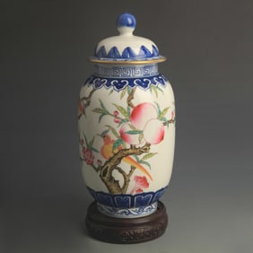 ENAMEL COLOR FLOWER AND BIRD PATTERN VASE