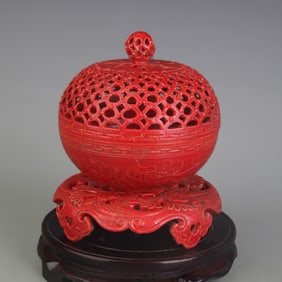 A FINE RED-GLAZED HOLLOW MADE PORCELAIN INCENSE BURNER