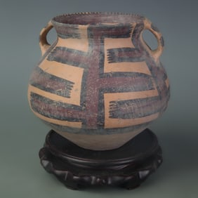 YANG SHAO CULTURE TWO-HANDLED POTTERY JAR