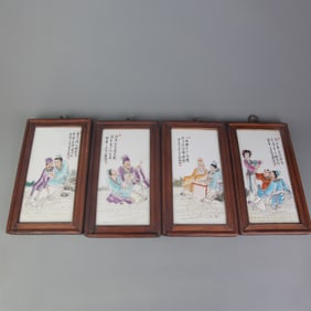 WANG DA FAN MARK PORCELAIN PAINTING: FOUR PANELS