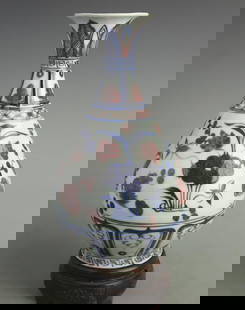 BLUE AND WHITE UNDERGLAZE RED MANDARIN DUCKS PORCELAIN VASE: Yuan Dynasty Style; High: 11.7 inch; Width: 6.00 inch;