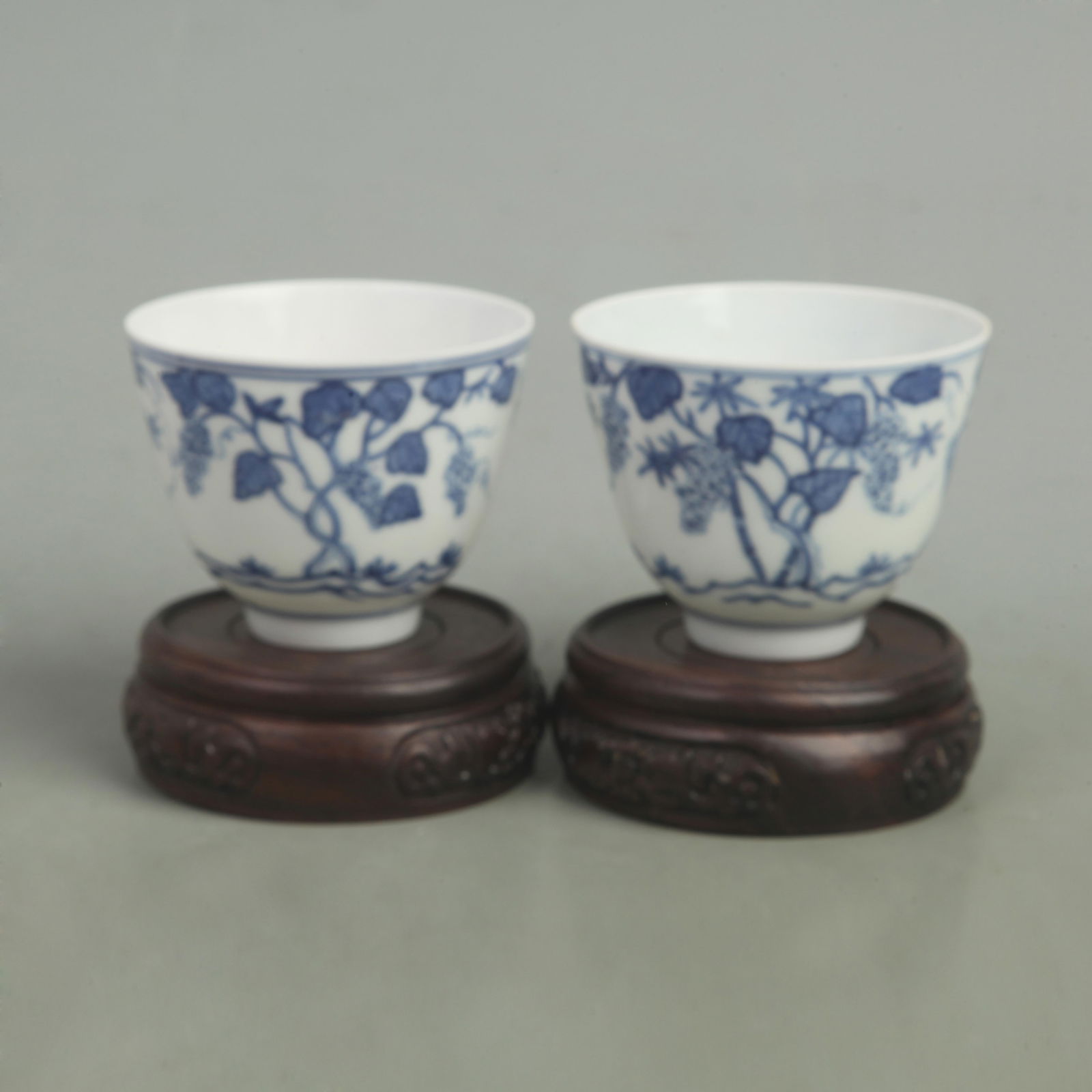 RARE PAIR OF BLUE AND WHITE PORCELAIN TEA CUP: Qing Dynasty, High: 2.2 inch; Width: 2.9 inch;