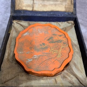 A FINELY CARVED CINNABAR MADE CALLIGRAPHY INK
