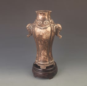 RARE SILVER PLATED ELEPHANT HANDLE VASE
