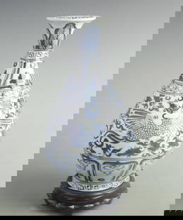 BLUE AND WHITE PHOENIX PATTERN YUHUCHUN VASE: Yuan Dynasty Style;High: 11.8 inch;Width: 5.50 inch