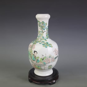 ROSE-RED GARLIC HEAD STYLE LONG NECK VASE IN FENCAI