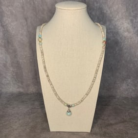 A FINE BODHI SEED WITH TURQUOISE STONE NECKLACE