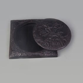 ZITAN WOOD INKSTONE WITH DRAGON DESIGN