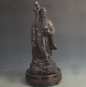 BAMBOO ROOT CARVED LONGEVITY DEITY STATUE
