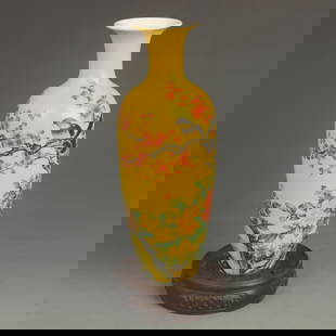 ENAMEL COLOR YELLOW GROUND FLOWER PATTERN PORCELAIN VASE: Qing Dynasty Yong Zheng Period; High: 8.50 inch; Diameter: 3.00 inch