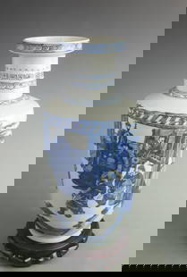 BLUE AND WHITE CHARACTER PATTERN PORCELAIN VASE: Qing Dynasty Kang Xi Period; High: 16.5 inch; Width: 7.50 inch