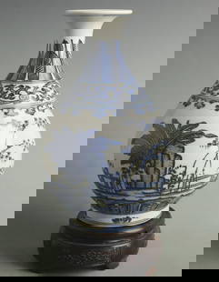 BLUE AND WHITE PINE, BAMBOO AND PLUM YUHUCHUNPING VASE: Qing Dynasty Qian Long Period; High: 9.50 inch; Width: 5.50 inch