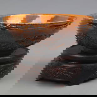 BROWN COLOR GLAZED DRAGON PATTERN BOWL: Ming Dynasty; Diameter: 5.9 inch; High: 2.3 inch