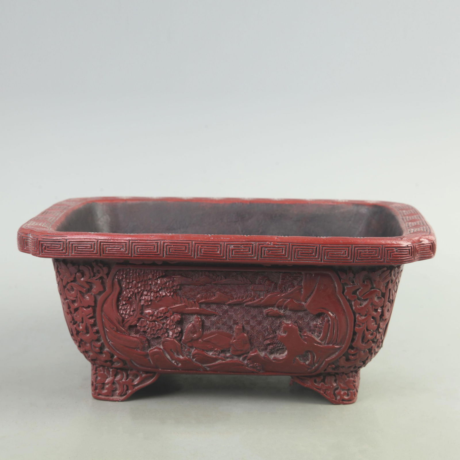 RARE RED CARVED LACQUER FLOWER CARVING PLATE (1 of 3)