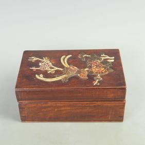 RARE HUA LI MU MADE GEMSTONE INLAY WOODEN BOX