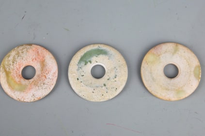 GROUP OF THREE OLD ROUND JADE