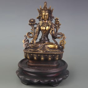 A FINE BRONZE WHITE TARA BUDDHA