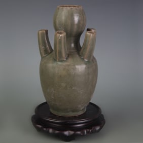CELADON GLAZED SIX-HOLE OLD PORCELAIN VASE