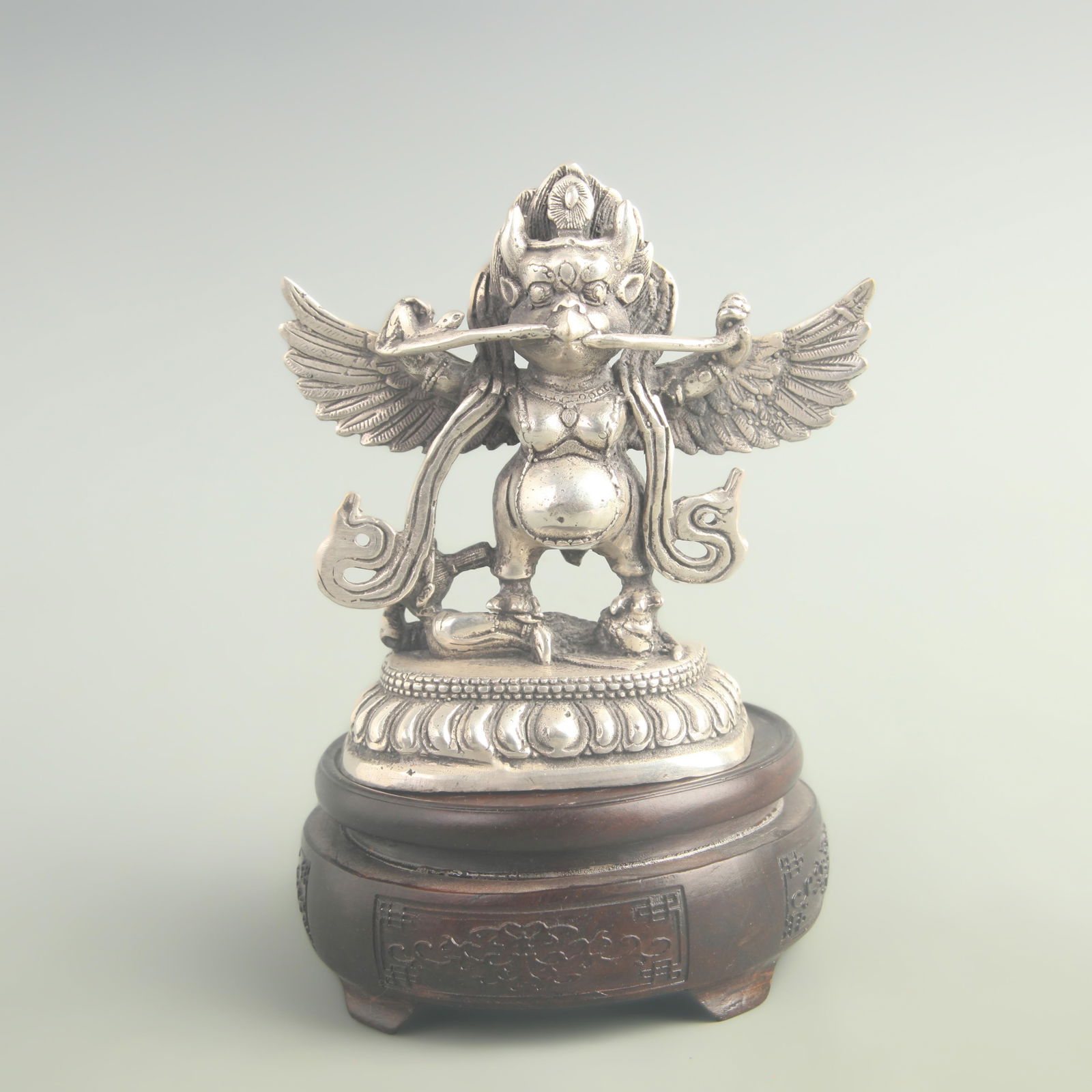 A FINE SILVER-PLATED BRONZE GARUDA BUDDHA (1 of 5)