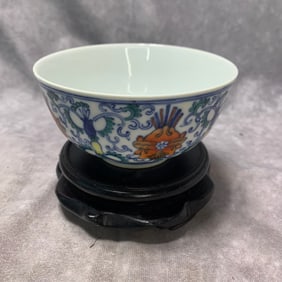 FAMILLE ROSE BLUE AND WHITE UNDERGLAZE RED BOWL WITH QIANLONG MARK