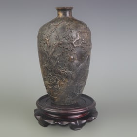 FLOWER AND BIRD PATTERN BRONZE MEIPING STYLE VASE