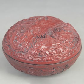 RED CARVED LACQUER FLOWER PATTERN BOX WITH COVER