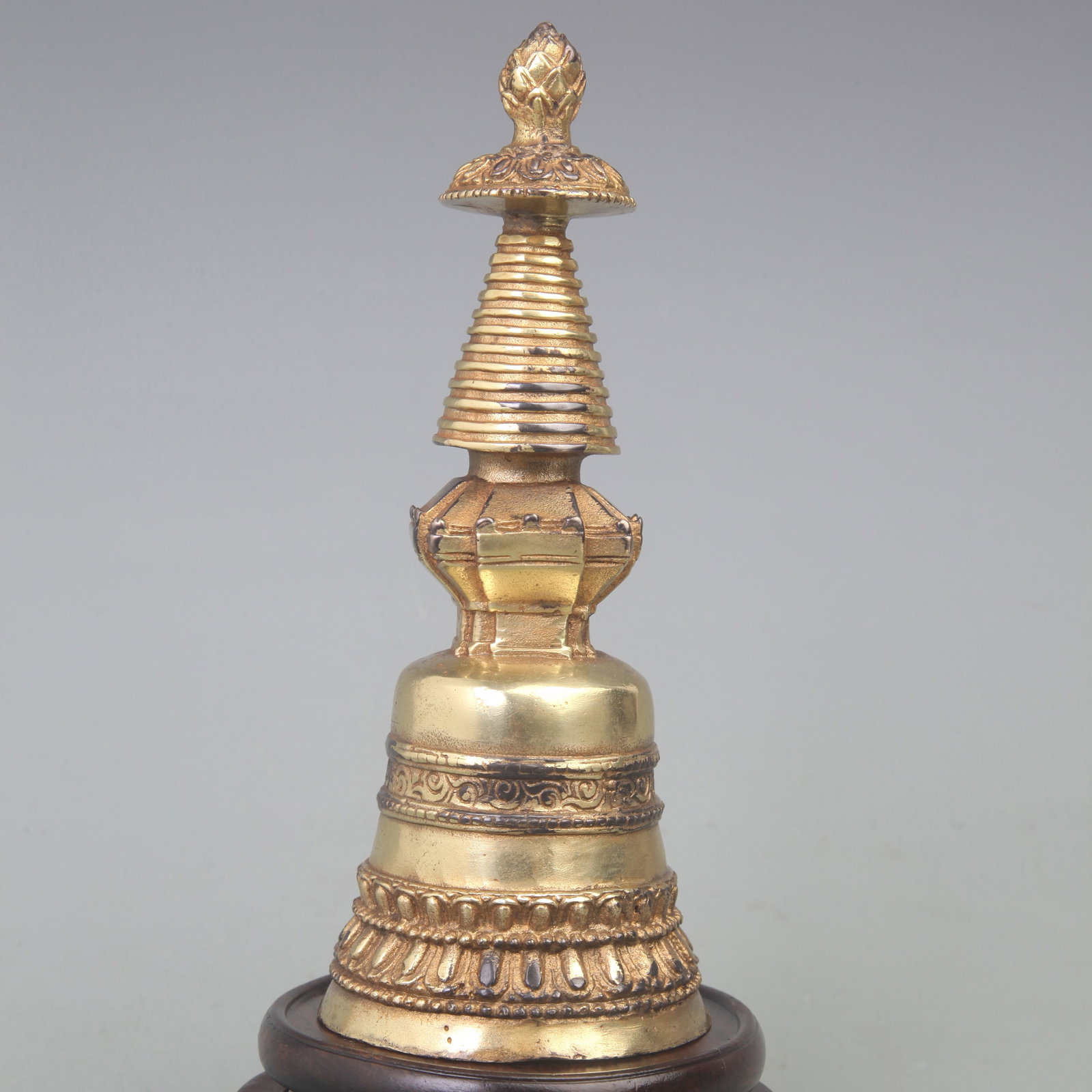 A FINE GILT BRONZE MADE PAGODA DECORATION: Ming Dynasty Style, Diameter: 2.6 inch; High: 6.8 inch;