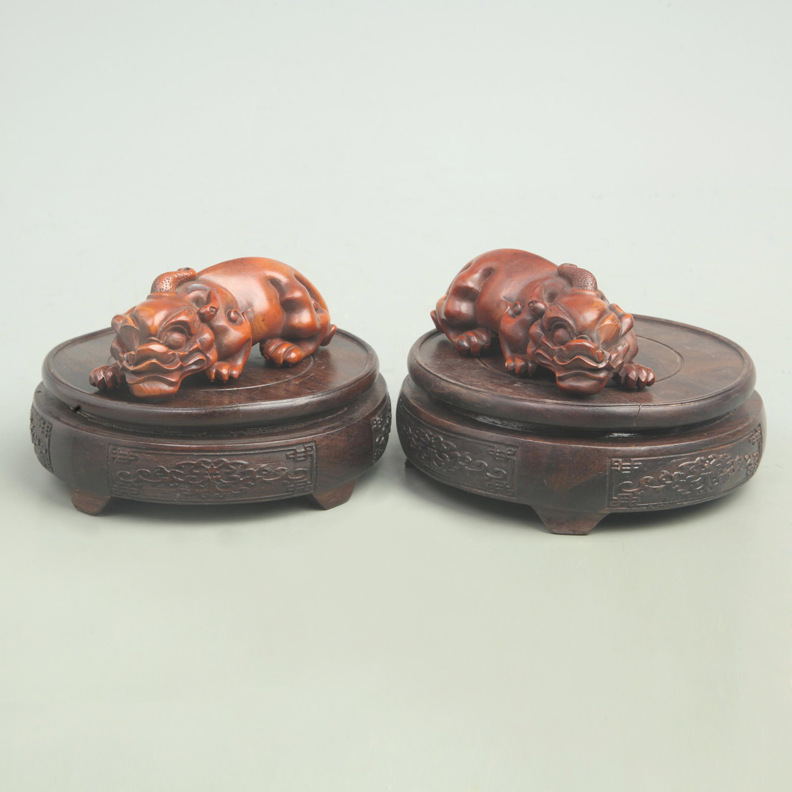 PAIR OF BOXWOOD PIXIU ORNAMENTS (1 of 4)