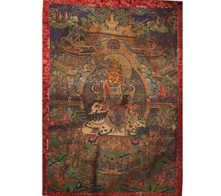 A FINE TIBETAN BUDDHISM THANGKA ON SILK "VAISRAVANA"