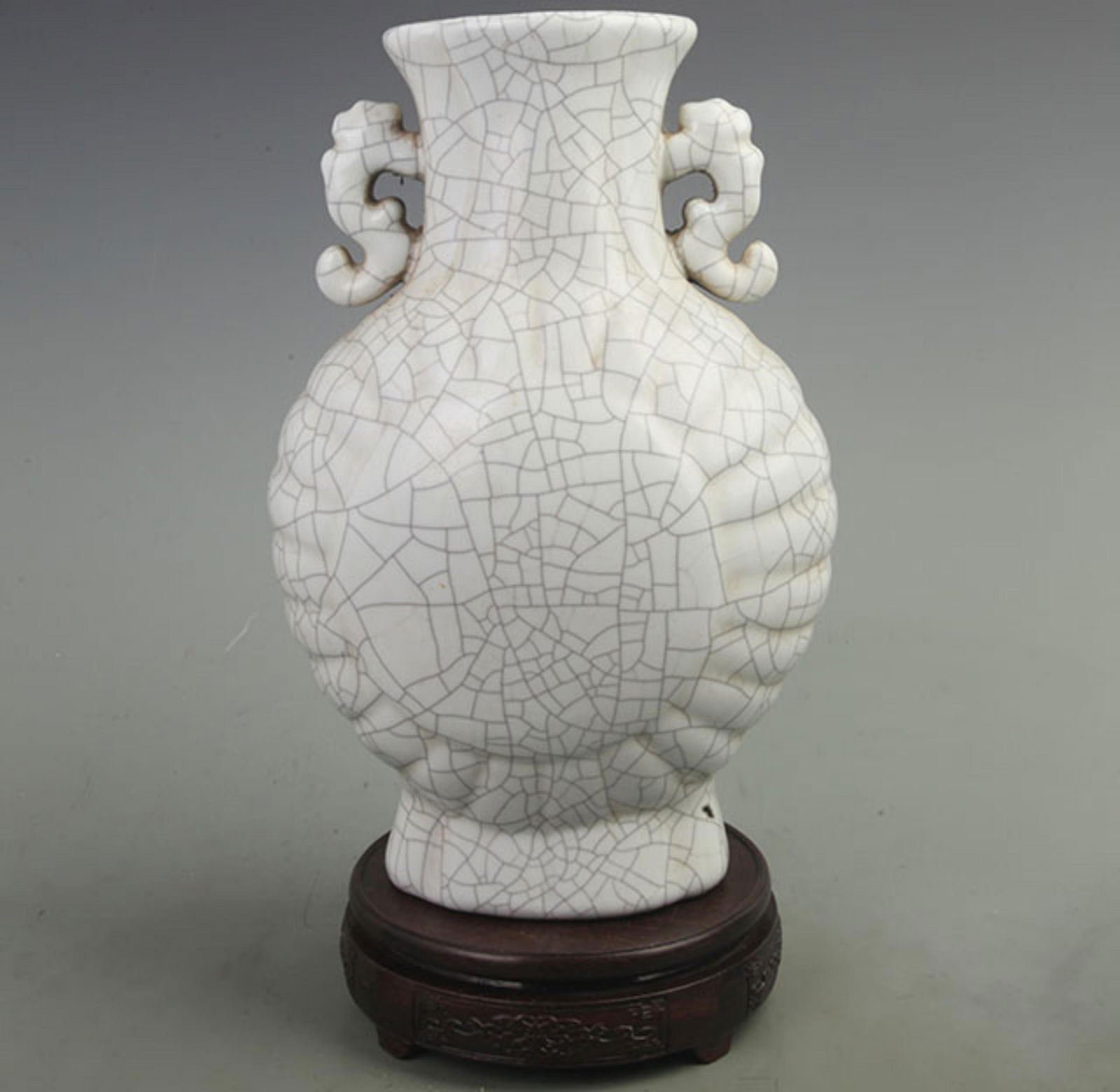 OFFICIAL KILN BEAST EAR MOON STYLE PORCELAIN FLASK: Song Dynasty Style;High: 12 inch; Diameter: 8 inch;