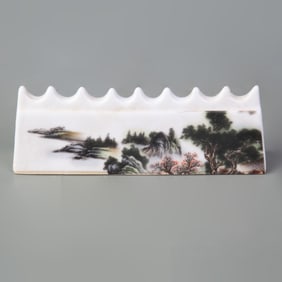 FAMILLE ROSE LANDSCAPE PATTERN PORCELAIN BRUSH REST