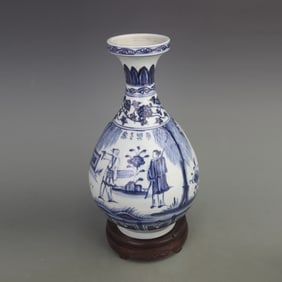 BLUE AND WHITE PORCELAIN VASE WITH FIGURES AND STORIES PATTERN