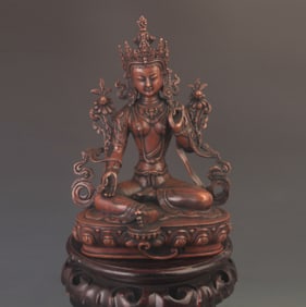 RARE TIBETAN BUDDHISM BRONZE GREEN TARA STATUE