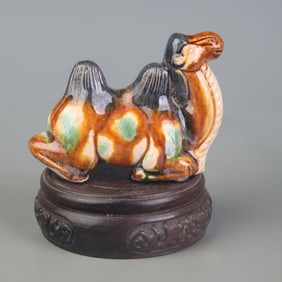 SMALL TRI-COLOR, SAN CAI GLAZED CAMEL FIGURINE
