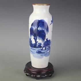 BLUE AND WHITE LANDSCAPE WITH FIGURES PORCELAIN VASE