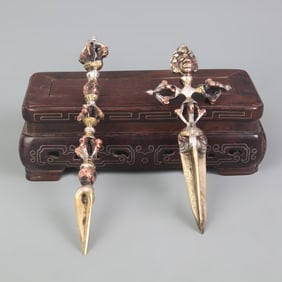 TIBETAN BUDDHISM RITUAL ITEMS, TWO VAJRA PESTLES