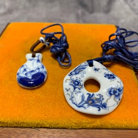 CONTEMPORARY BLUE AND WHITE PORCELAIN PENDANTS (2 PIECES)