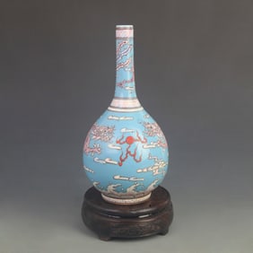 FAMILLE ROSE BLUE GROUND LONG NECK PORCELAIN VASE