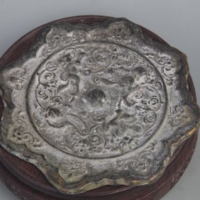 BRONZE MIRROR WITH SEA BEAST AND GRAPE DESIGN