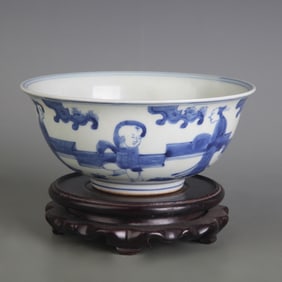BLUE AND WHITE FIGURE PATTERN PORCELAIN BOWL