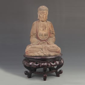 WOODEN LACQUERED AMITABHA BUDDHA STATUE