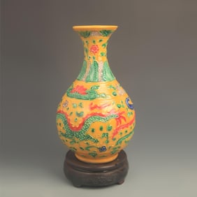 CLOISONNE COLOR YELLOW-GROUND DRAGON PATTERN PORCELAIN VASE