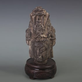 A FINE STONE CARVED BUDDHA HEAD