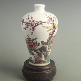 FAMILLE ROSE MAGPIE-ON-PLUM BLOSSOM MEIPING VASE