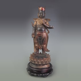 A FINE BRONZE WEI TUO WARRIOR SKANDA VEDA STATUE
